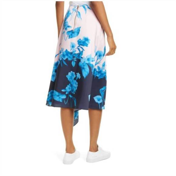 NEW TED BAKER floral asymmetrical satin midi skirt in pink - Picture 3 of 5
